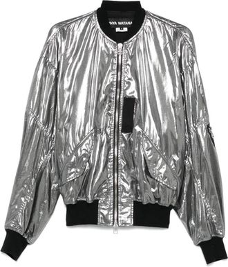 Junya Watanabe Metallic Effect Bomber Jacket - Dames - Bomber jackets - Grijs - M - Katoen - Jassen