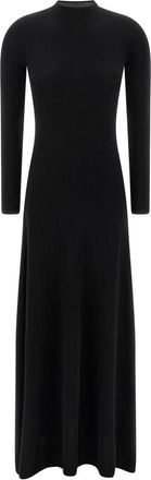 Tom Ford Full Needle Fijne Kasjmier Zijde Crewneck Column Jurk - Dames - Maxi kleedjes - Zwart - S - Kasjmier - Kleedjes