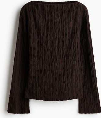 H&M Shirt mit U-Boot-Ausschnitt - Dunkelbraun