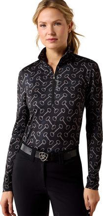 Ariat Womens Lunaveil 1/2 Zip Baselayer Top Long Sleeve in Black French Link Print, Size 2X-Small, by Ariat