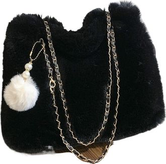 Generic Women Fluffy Crosssbody Bag Soft Plush Satchel Bag with Pendant Large Capacity Female