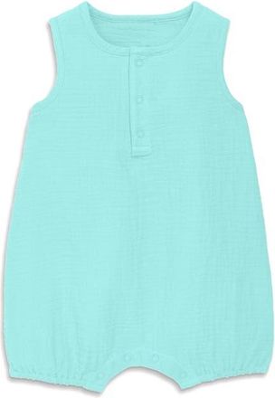 primary Baby Cotton Gauze Henley Bubble Romper in Mist at Nordstrom, Size 12-18M