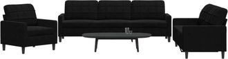 vidaXL Juego De Sof&aacute;s Con Cojines 3 Piezas Terciopelo Negro Vidaxl