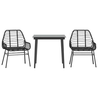 Berkfield Home 3 Piece Garden Dining Set Black Poly Rattan Glass