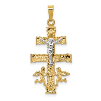 Diamond2Deal 14k Two-tone Gold Cara Vaca Crucifix Pendant