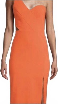 Aidan Mattox One Shoulder Midi Dress In Tiger Lily