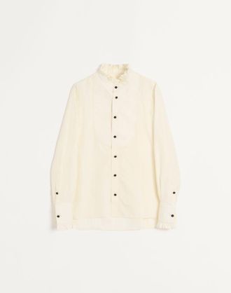Valentino Camicia In Popeline Di Cotone Con Plastron E Rouches Uomo PANNA 41