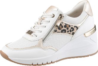 Marco Tozzi Keilsneaker MARCO TOZZI, Damen, Gr. 36, weiss (wei&szlig;, beige), Lederimitat, animal-print, kontrastfarbene Details, Schuhe Keilsneaker, Freizeitschuh, Ha