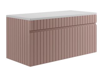 Vente-Unique Mueble suspendido de ba&ntilde;o rayado rosa con tablero - 100 cm - SATARA