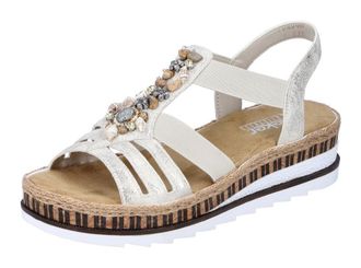Rieker Sandale RIEKER, Damen, Gr. 36, gold (goldfarben), Lederimitat, Schuhe Sandale, Sommerschuh, Sandalette, Keilabsatz, im Metallic-Look