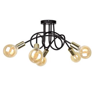 Netlighting Rumba Multi Arm Semi Flush Ceiling Light Black Gold 50cm 5x E27