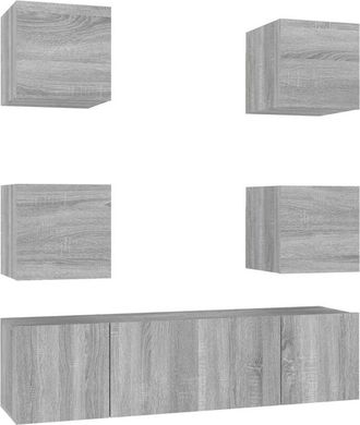 vidaXL 6 Piece TV Cabinet Set Grey Sonoma Engineered Wood vidaXL