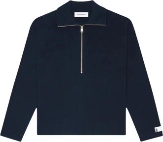 &Eacute;tudes Studio Minimalistische Half Zip Sweater - Heren - Coltruien - Blauw - M - Katoen - Truien & Vesten