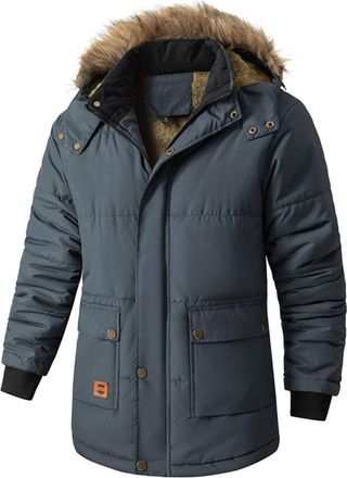 Generic Mens Waterproof Ski Jackets Thick Fluff Lining Winter Warm Padded Coats Oversized Chunky Thermal Fleece Lined Full Zip Outdoor Down Jacket with Detach