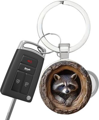 Generic Raccoon Keychain - 2D Whimsical Raccoon Accessory, Raaccoon Tree Hole Backpack Keychain, Tree Life Model Pendant Keeychain | Small Animal Keyring For 