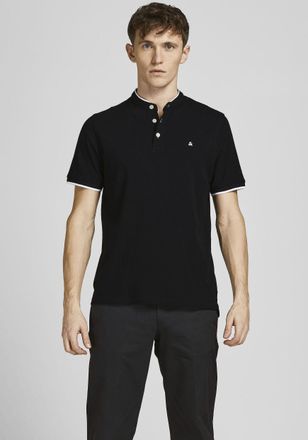 Jack & Jones Kurzarmshirt JACK & JONES PAULOS MAO POLO, Herren, Gr. XS, schwarz, Piqu&eacute;, Obermaterial: 100% Baumwolle, unifarben, schmal h&uuml;ftbedeckend, Rundhals, B&uuml;