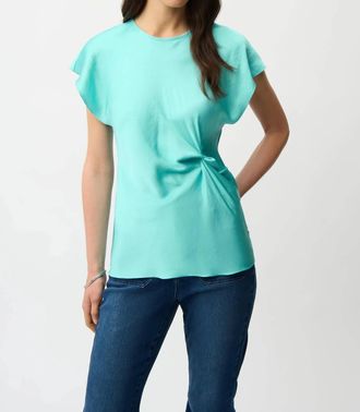 Joseph Ribkoff Twist Front Dolman Sleeve Satin Top In Seafoam