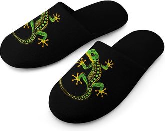 Generic Green Gecko Warm Mens Slippers Slip On Soft Fleece House Shoes Winter Indoor Outdoor