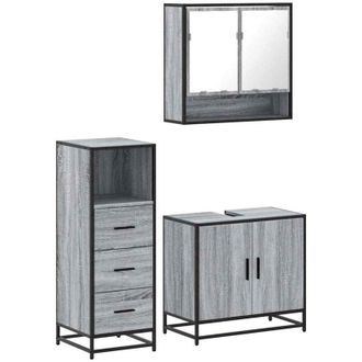 vidaXL Set De Muebles De Ba&ntilde;o 3 Pzas Madera Contrachapada Gris Sonoma Vidaxl