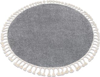 RugsX Rugsx - Alfombra Berber 9000 Circulo Gris Franjas Bereber Marroqu&iacute; Shaggy Grey Circulo 120 Cm