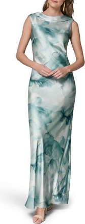 DKNY Floral Print Satin Gown in Watrlily M at Nordstrom, Size 16