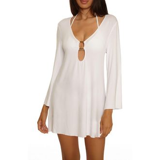 BECCA by Rebecca Virtue Beach to BBQ Long Sleeve Cover-Up Tunic in White at Nordstrom, Size Medium