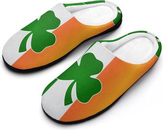 Generic Shamrock Ireland Flag Funny Mens Cotton Slippers Soft Non-Slip Rubber Sole House Slipper Indoor Outdoor