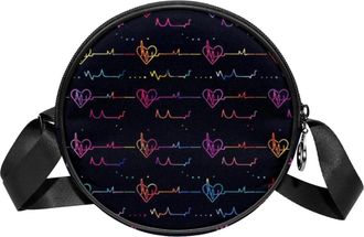 Generic Circle Crossbody Bag for Women, Electrocardiogram Small Sling Bag Daypack with Zipper Adjustable Shoulder Straps Casual Ladies Girls Round Purse