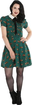 Hell Bunny Hell-Bunny Vixey 1960s Fox Print Vintage Retro Style Short Dress - Brown (4XL)