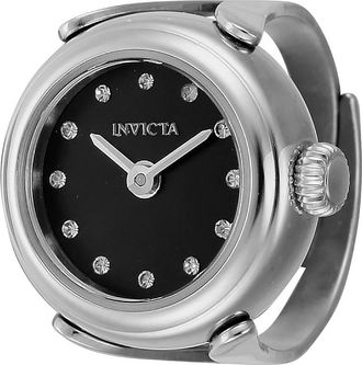 Invicta Mini Angel Quartz Crystal Black Dial Ladies Ring Watch 44481