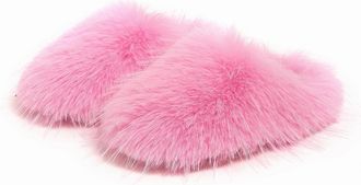 Generic Fuzzy Slippers for Women Fluffy Slippers Cute Furry Indoor House Cozy Fur Sliders for Bride Plush Warm Soft Close Toe Comfy Padded Bridesmaid(Light Pi