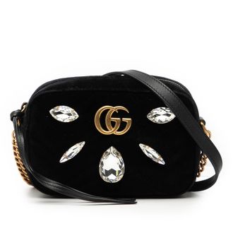 Gucci Tweedehands Mini GG Marmont Kristal Versierde Matelass&eacute; Velvet Crossbody