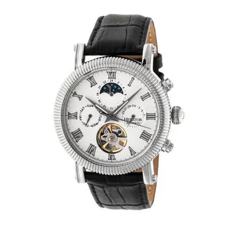 Heritor Winston Semi-Skeleton Leather-Band Watch in Silver/white at Nordstrom