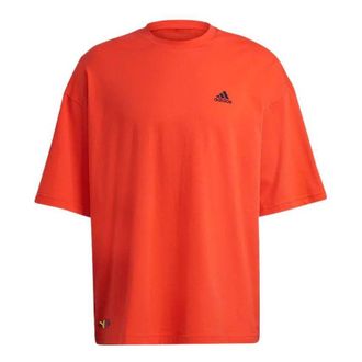 adidas Solid Color Logo Athleisure Casual Sports Round Neck Short Sleeve Couple Style Fluorescence Red H61131