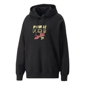 Puma (WMNS) PUMA Downtown Oversized Graphic Hoodie Black 537633-01