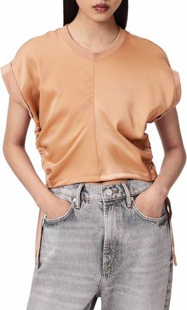 AllSaints Mira Cinched Side Satin T-Shirt in Tuscan Pink at Nordstrom, Size X-Small