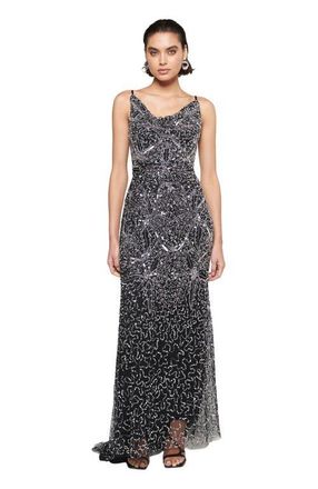 Beauut Occasion Embellished Sequin Beaded Cowl Neck Evening Dress in Black at Nordstrom, Size 10