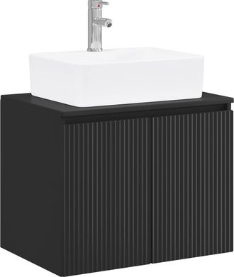 vidaXL Juego De Muebles De Ba&ntilde;o Negro Madera De Ingenier&iacute;a Vidaxl