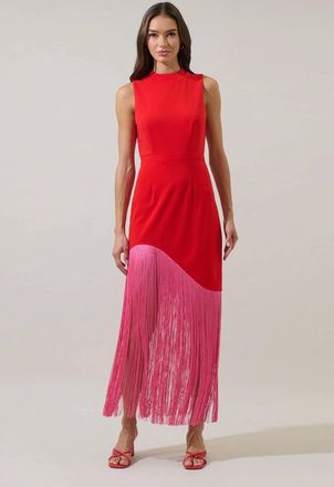 Sugarlips Gigi Fringe Sleeveless Maxi Dress In Red/pink
