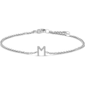 House of Brilliance 10K Gold Diamond Accent A-Z Initial Charm and Link Bracelet in White | M at Nordstrom