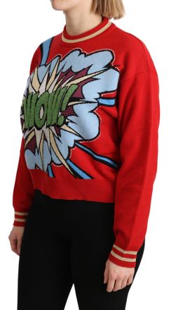 Dolce & Gabbana Womens Red Knitted Cashmere Cartoon Top Sweater