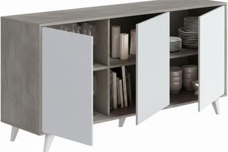 Dmora Aparador Annina, Buf&eacute; De Sal&oacute;n, Aparador De Sal&oacute;n, Despensa De Cocina, 154x40h72 Cm, Gris Claro Y Blanco - Dmora