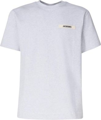 Jacquemus Logo Print T-shirt in Grosgrain - Heren - T-shirts - Grijs - M - Tops