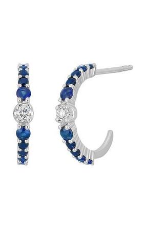 Bony Levy El Mar Diamond & Gemstone Hoop Earrings in 18K White Gold - Sapphire at Nordstrom Rack