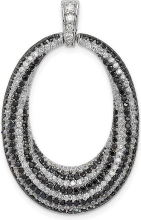 Diamond2Deal Sterling Silver Rhodium-plated Black and White Cubic Zirconia Open Oval Fancy Pendant