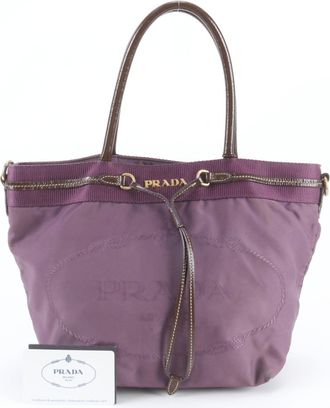 Prada Purple Leather Nylon Shoulder Bag Tote Bag (Pre-Owned)