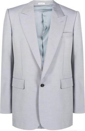 Alexander McQueen peak-lapels single-breasted blazer - men - Wool/Mohair/Cupro/Cotton - 52 - Grey
