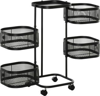 HOMCOM Carrello da Cucina 4 Cestelli Piano dAppoggio e Ruote Girevoli Nero - Homcom
