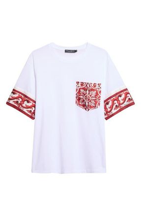 Dolce & Gabbana Majolica Print Cotton & Silk Pocket T-Shirt in I15Dq Maiolica 2L Rubino at Nordstrom, Size 38 Us