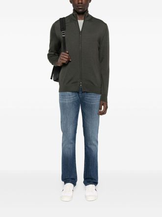 Emporio Armani Mens Wool Zipped Cardigan - Grey - Size Large